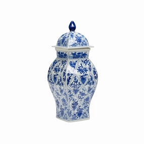 Blue and White Floral Hand Painted Lidded Ceramic Vase home display ornament