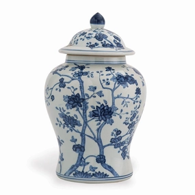Blue and White Floral Temple Jar with Lid home display ornament