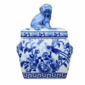 Blue and White Foo Dog Porcelain Jar home display ornament