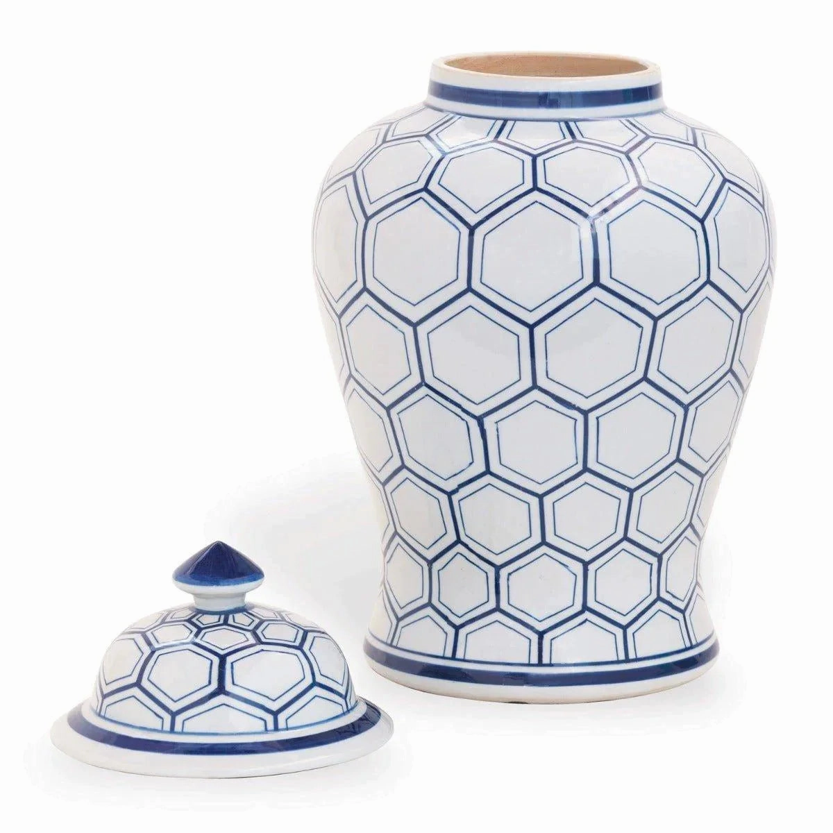 Blue and White Honeycomb Porcelain Temple Jar in with Lid