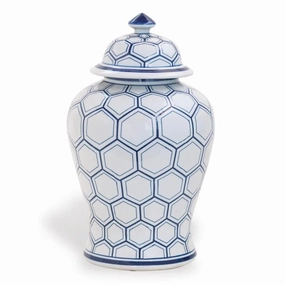Blue and White Honeycomb Porcelain Temple Jar in with Lid home display ornament