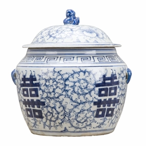 Blue and White Lidded Double Happiness Jar home display ornament