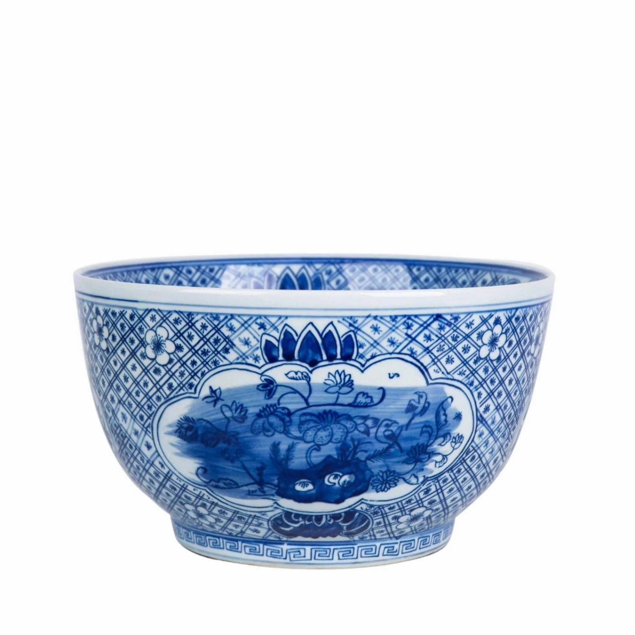 Blue And White Medallion Flower Bird Porcelain Bowl home display ornament