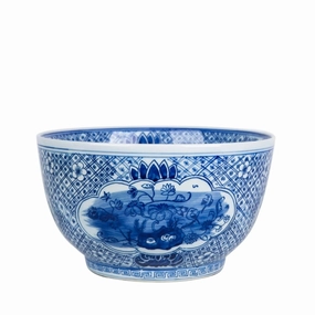 Blue And White Medallion Flower Bird Porcelain Bowl home display ornament