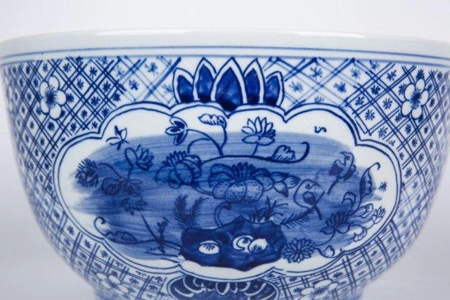 Blue And White Medallion Flower Bird Porcelain Bowl