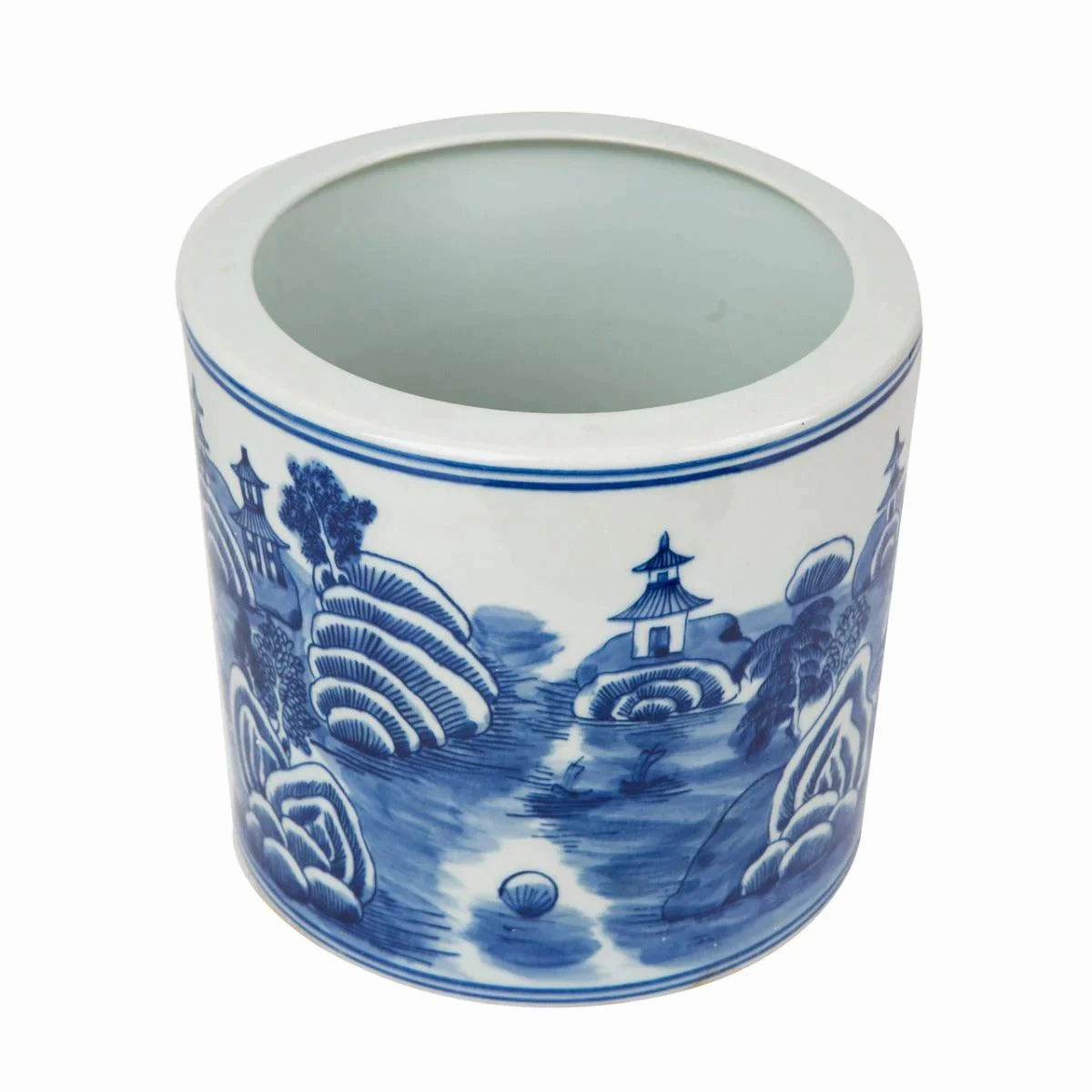 Blue and White Mountain Pagoda Orchid Porcelain Pot