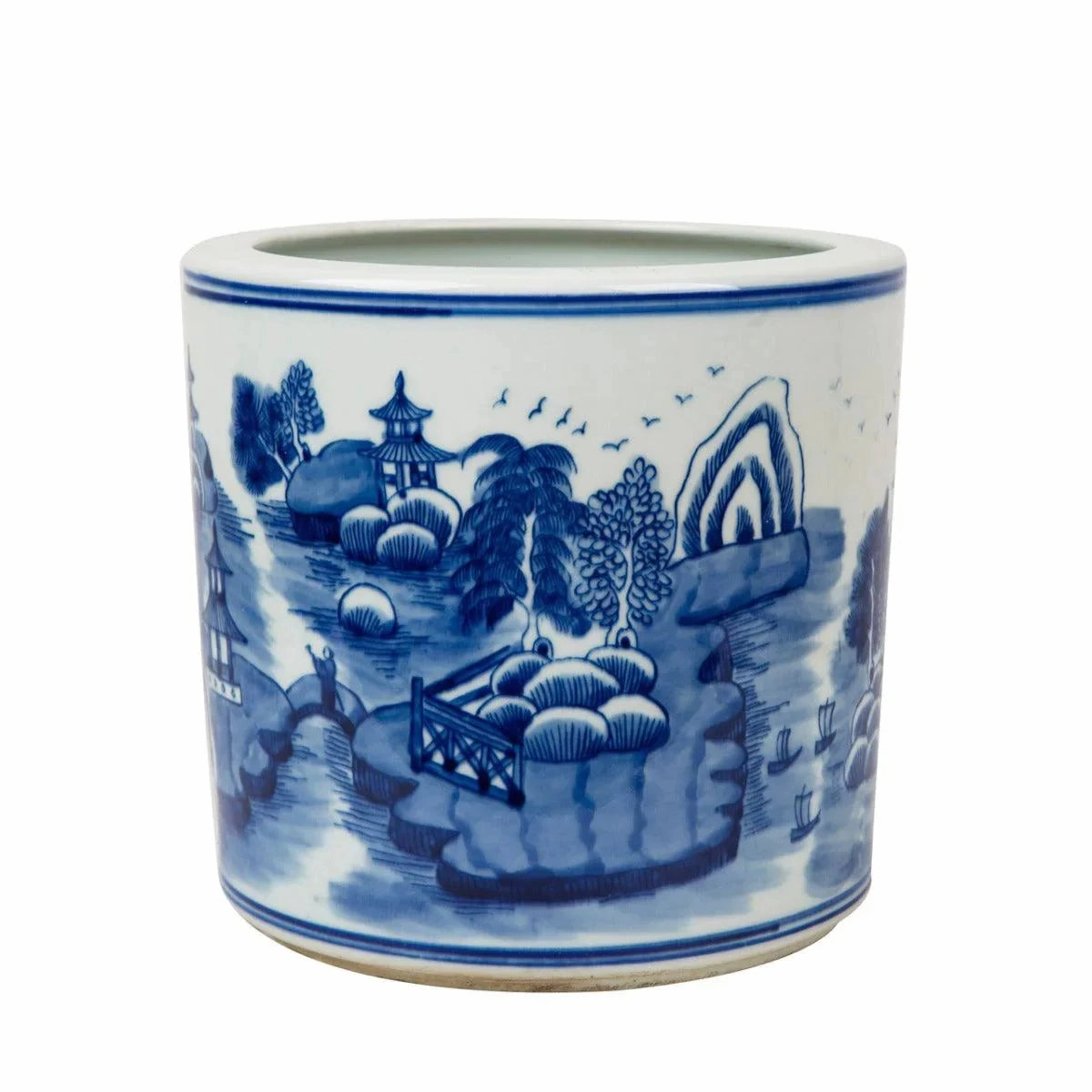 Blue and White Mountain Pagoda Orchid Porcelain Pot