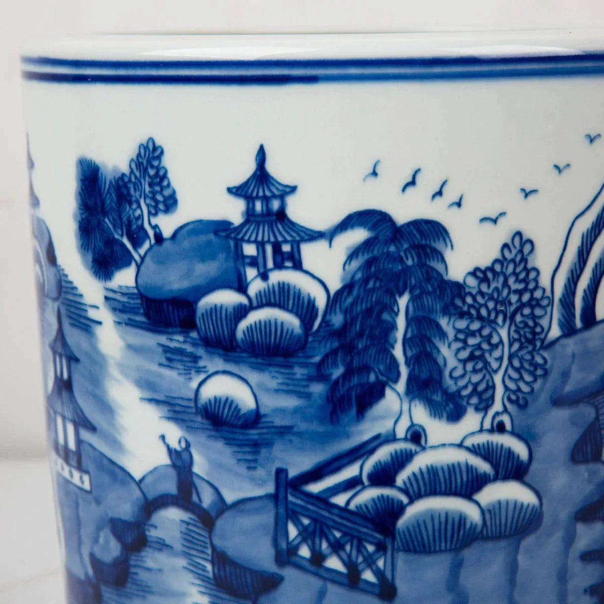 Blue and White Mountain Pagoda Orchid Porcelain Pot