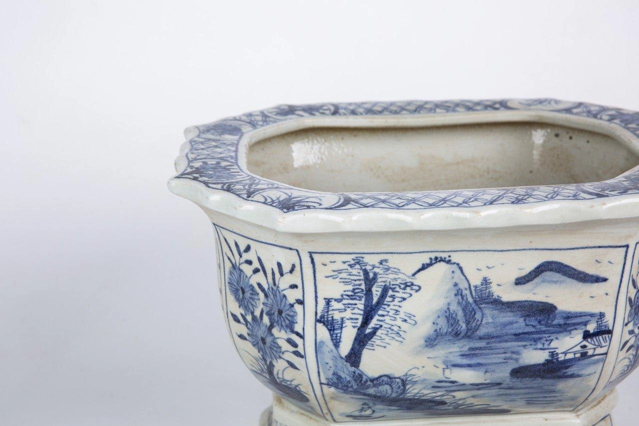 Blue and White Mountain Village Porcelain Foot Bath Planter