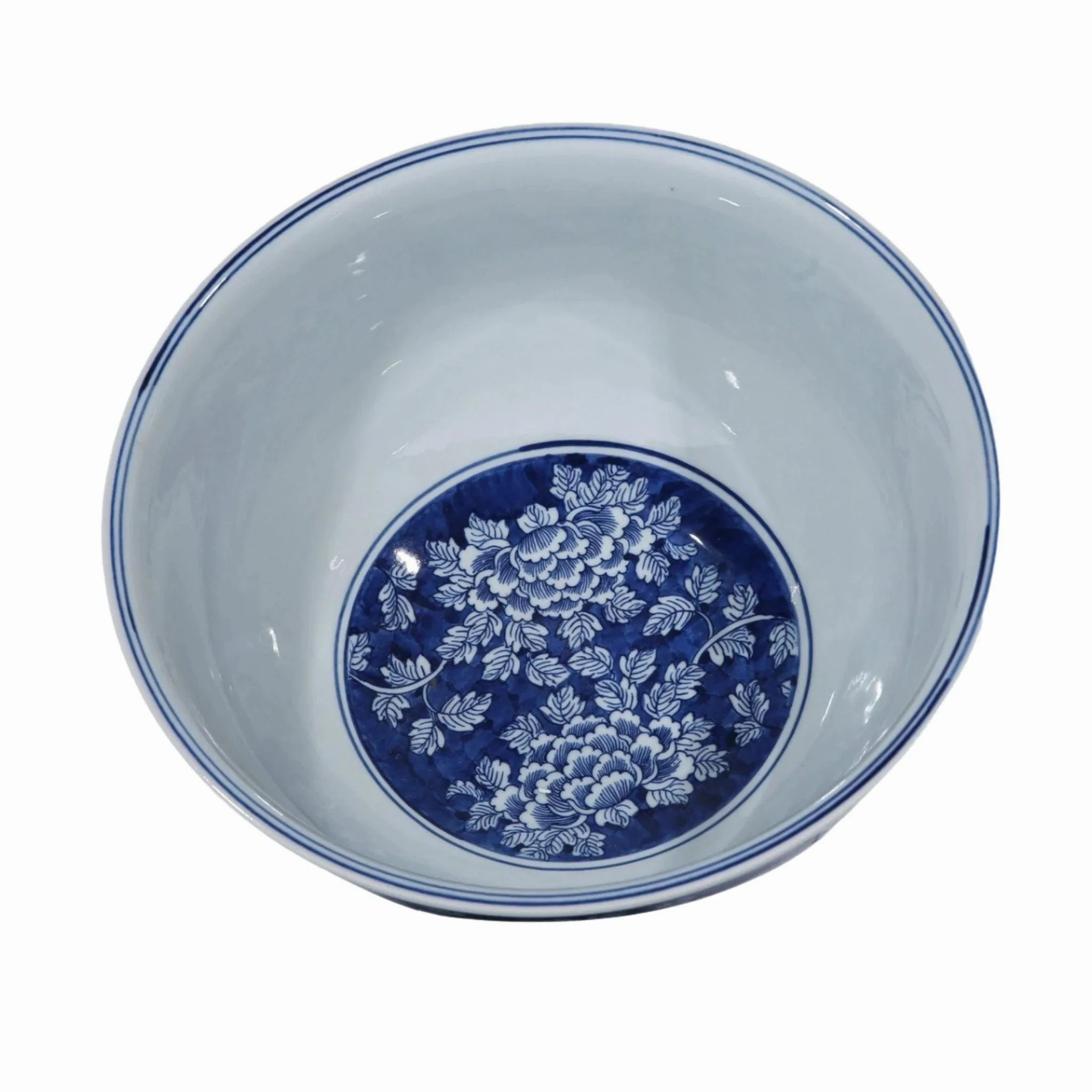Blue and White Peony Floral Porcelain Bowl