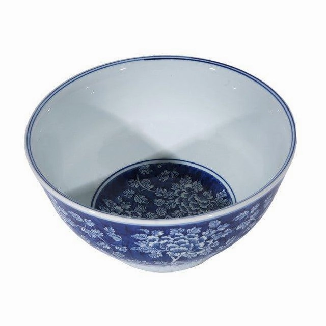 Blue and White Peony Floral Porcelain Bowl