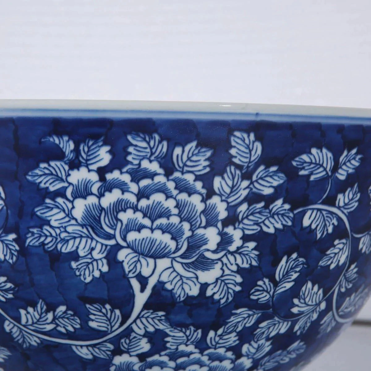 Blue and White Peony Floral Porcelain Bowl