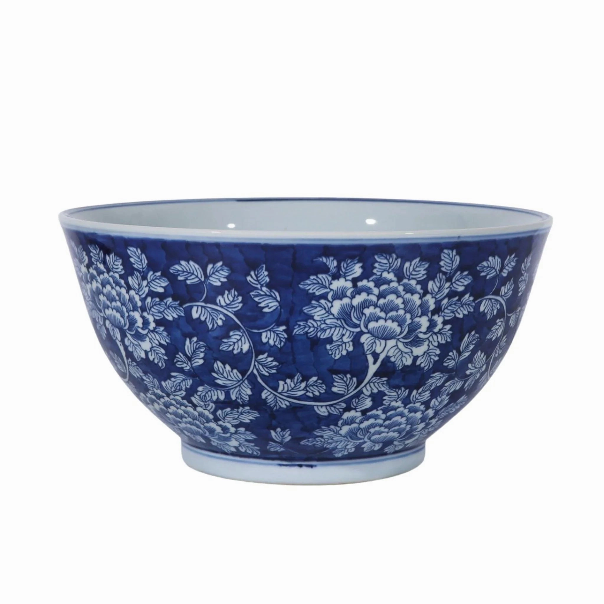 Blue and White Peony Floral Porcelain Bowl home display ornament