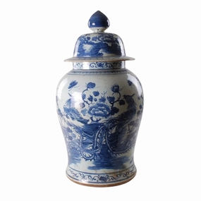 Blue and White Porcelain Birds and Flowers Ginger Jar home display ornament