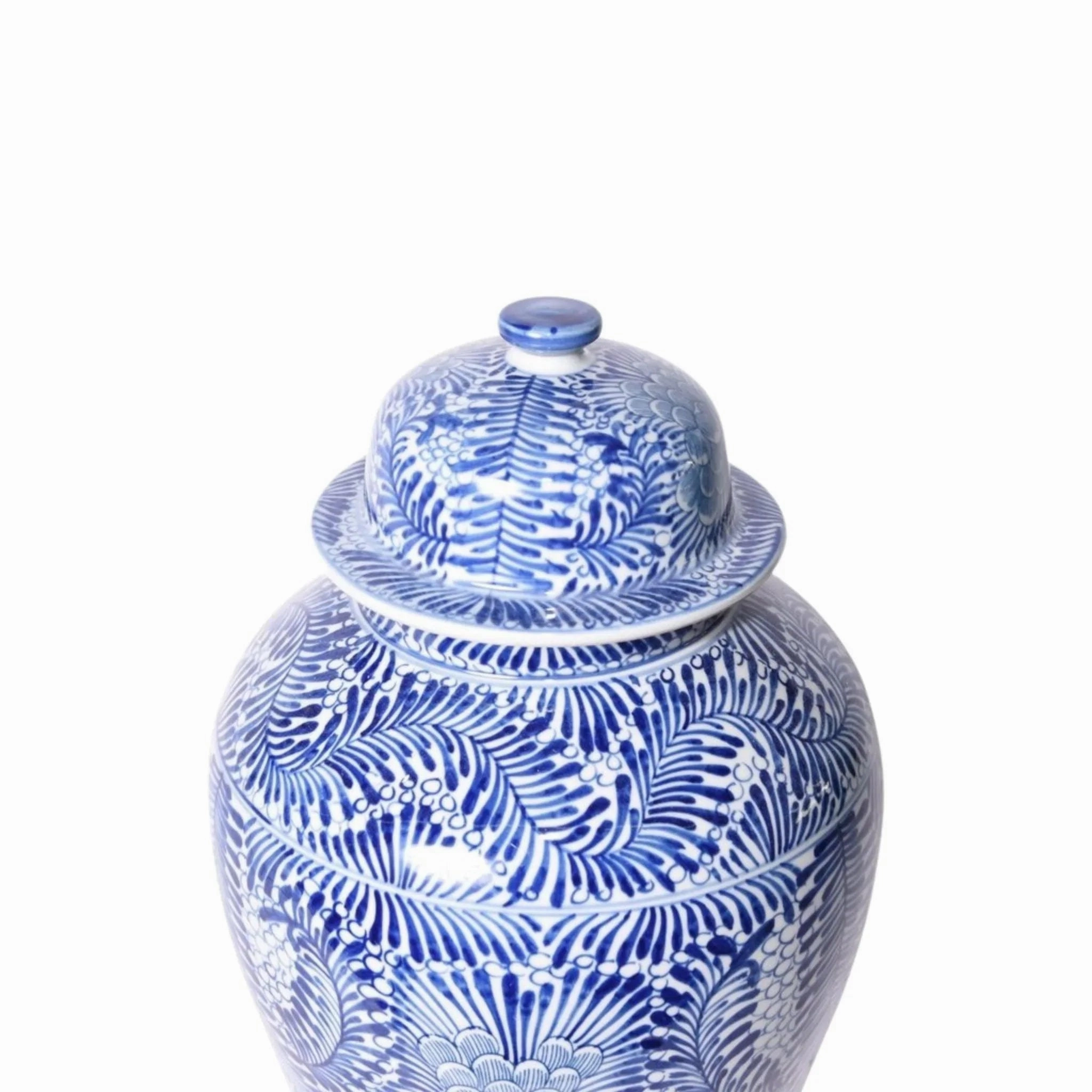 Blue and White Porcelain Blooming Flowers Temple Jar