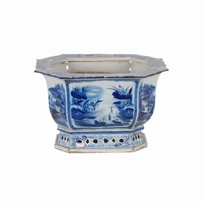 Blue and White Porcelain Canton Design Planter home display ornament