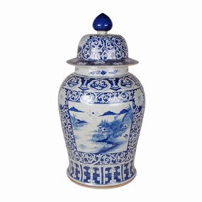 Blue and White Porcelain Canton Landscape Ginger Jar home display ornament