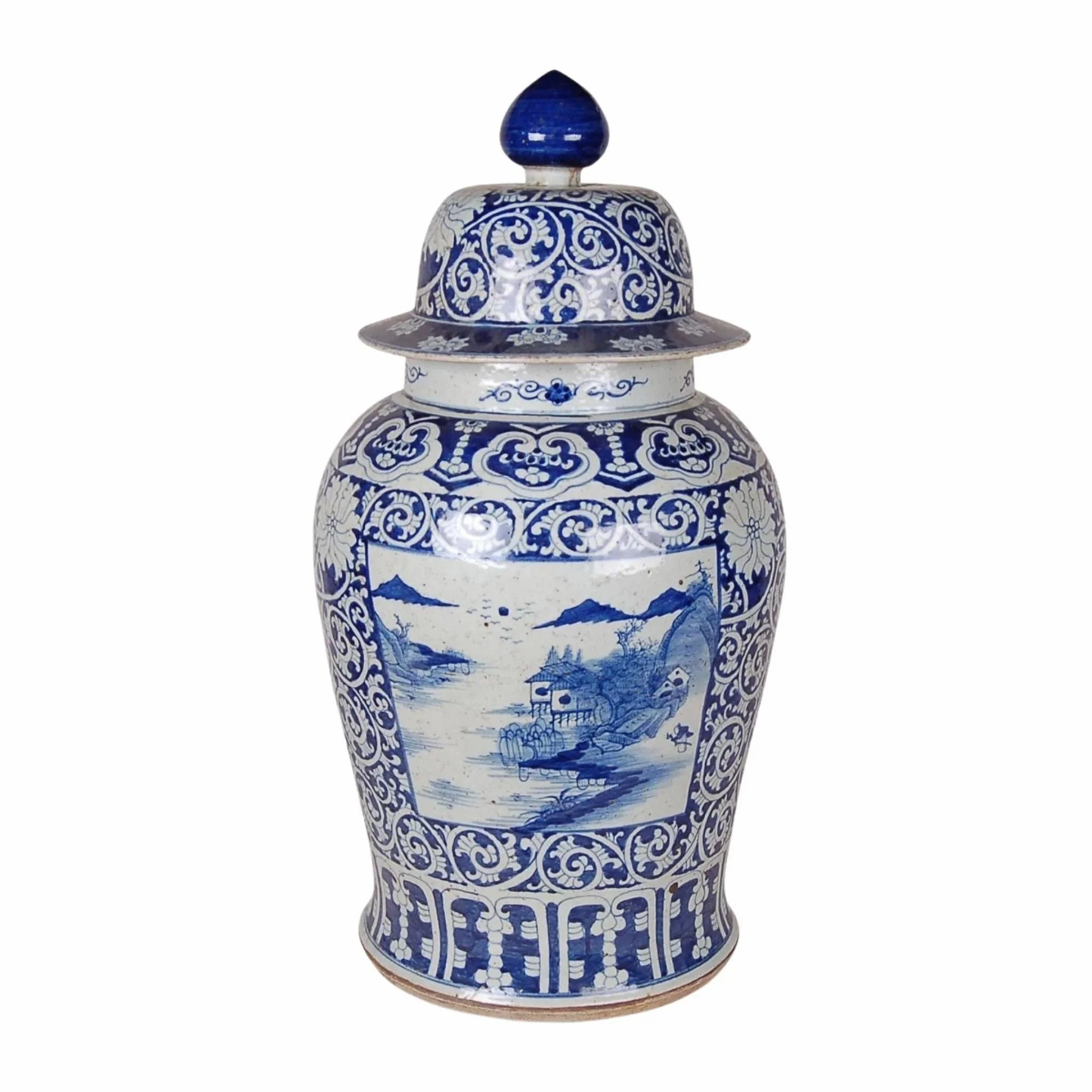 Blue and White Porcelain Canton Landscape Ginger Jar home display ornament