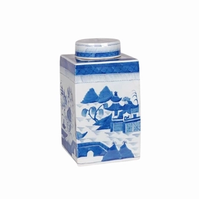 Blue and White Porcelain Canton Lidded Tea Jar home display ornament