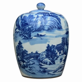 Blue and White Porcelain Canton Rivers Ginger Jar home display ornament