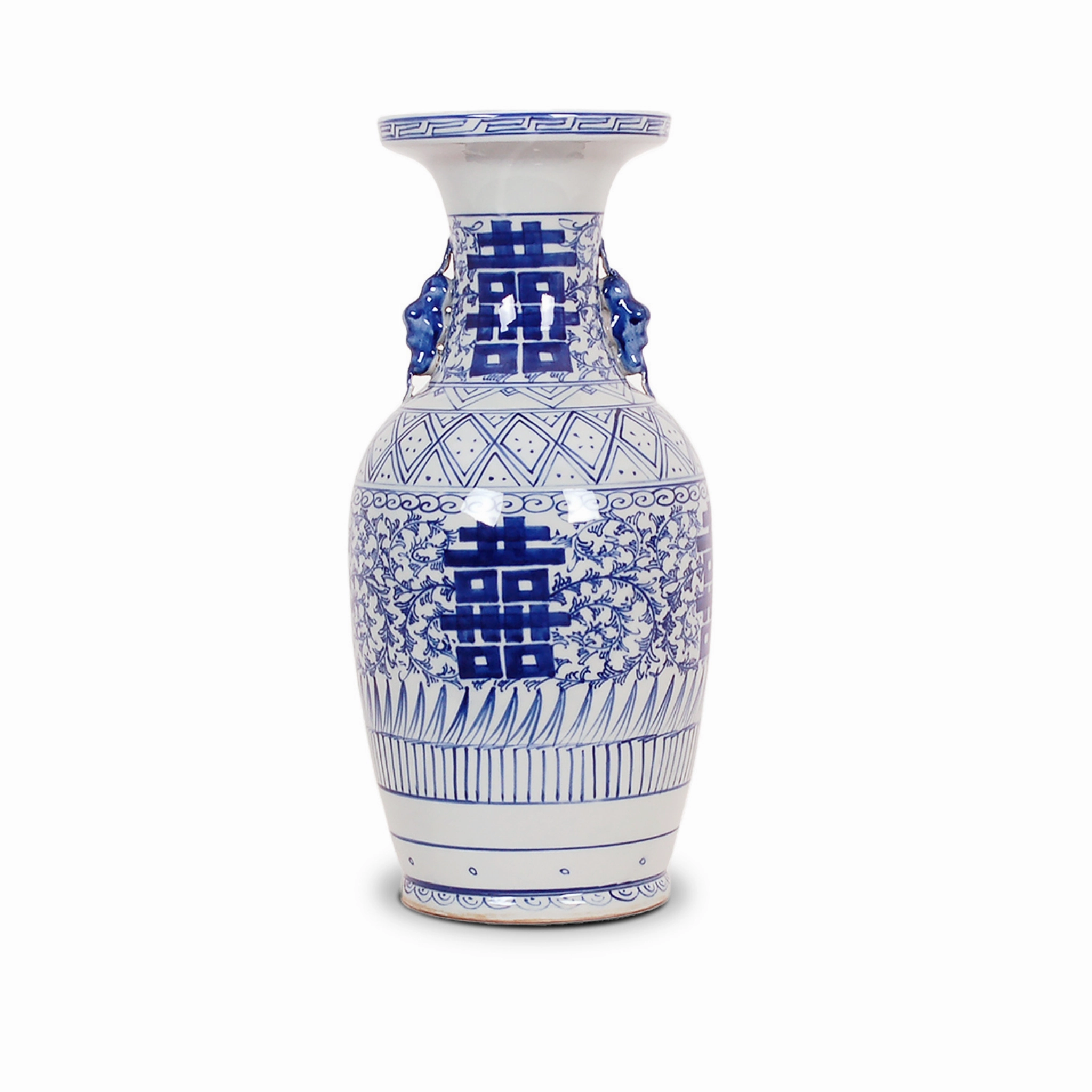 Blue and White Porcelain Double Happiness Floral Vase home display ornament