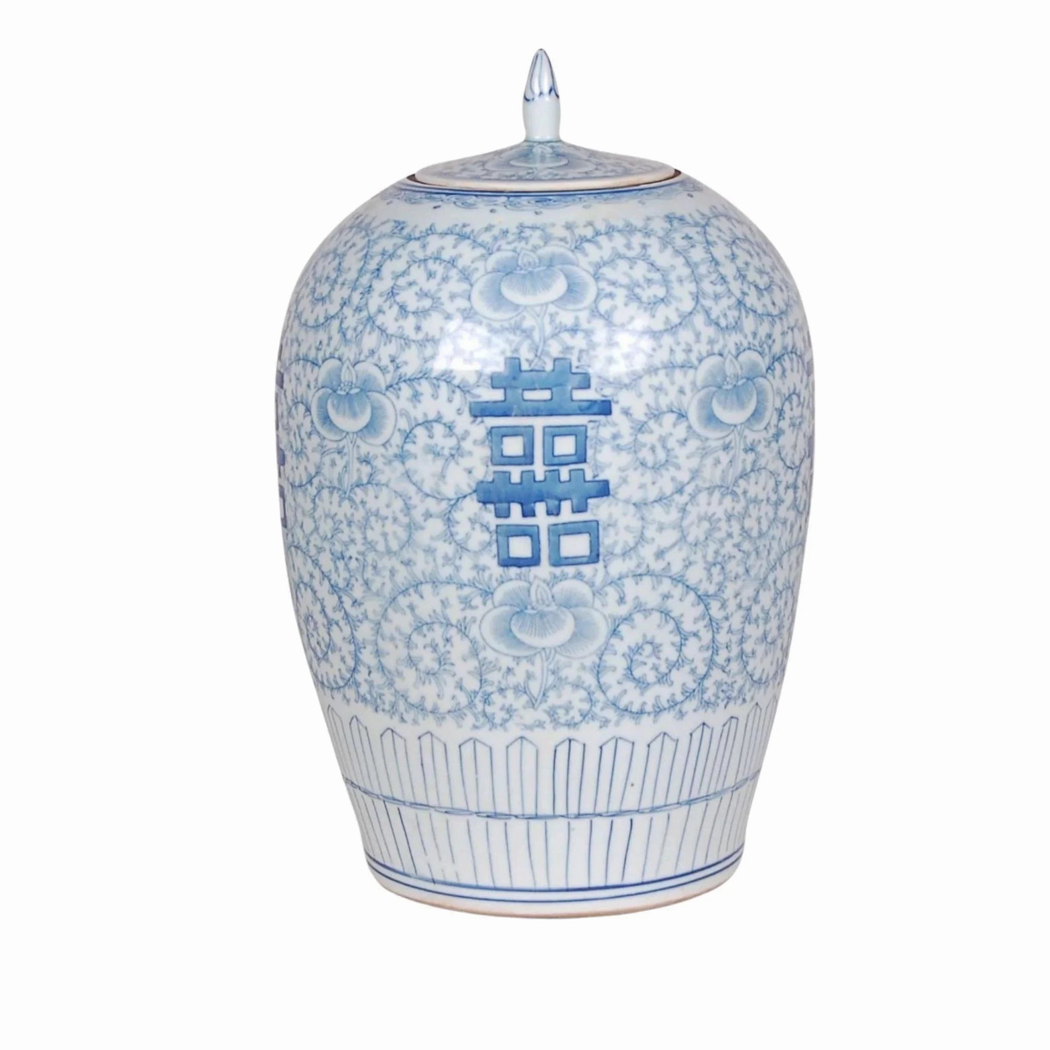 Blue and White Porcelain Double Happiness Melon Jar With Stem home display ornament