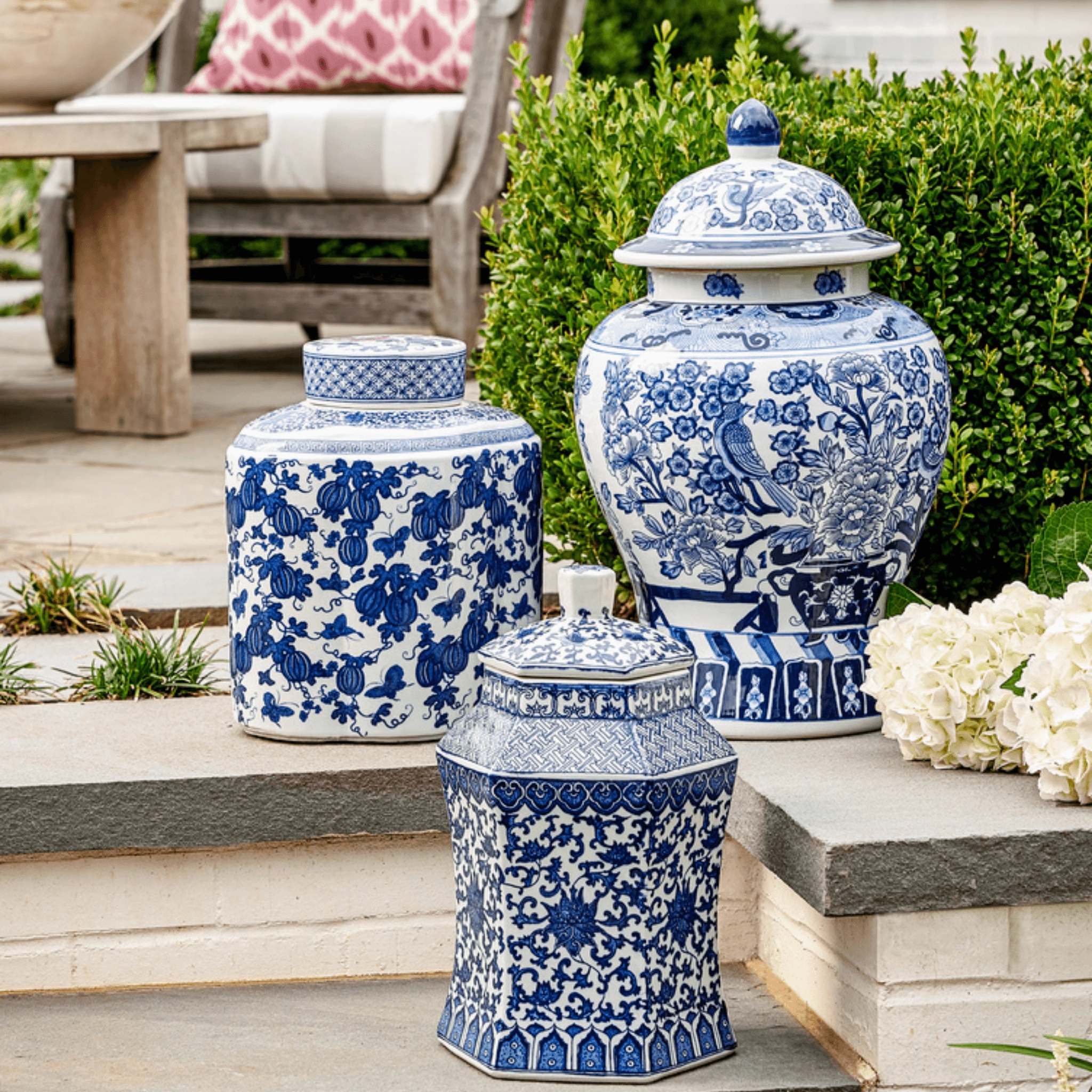 Blue and White Porcelain Floral Covered Urn