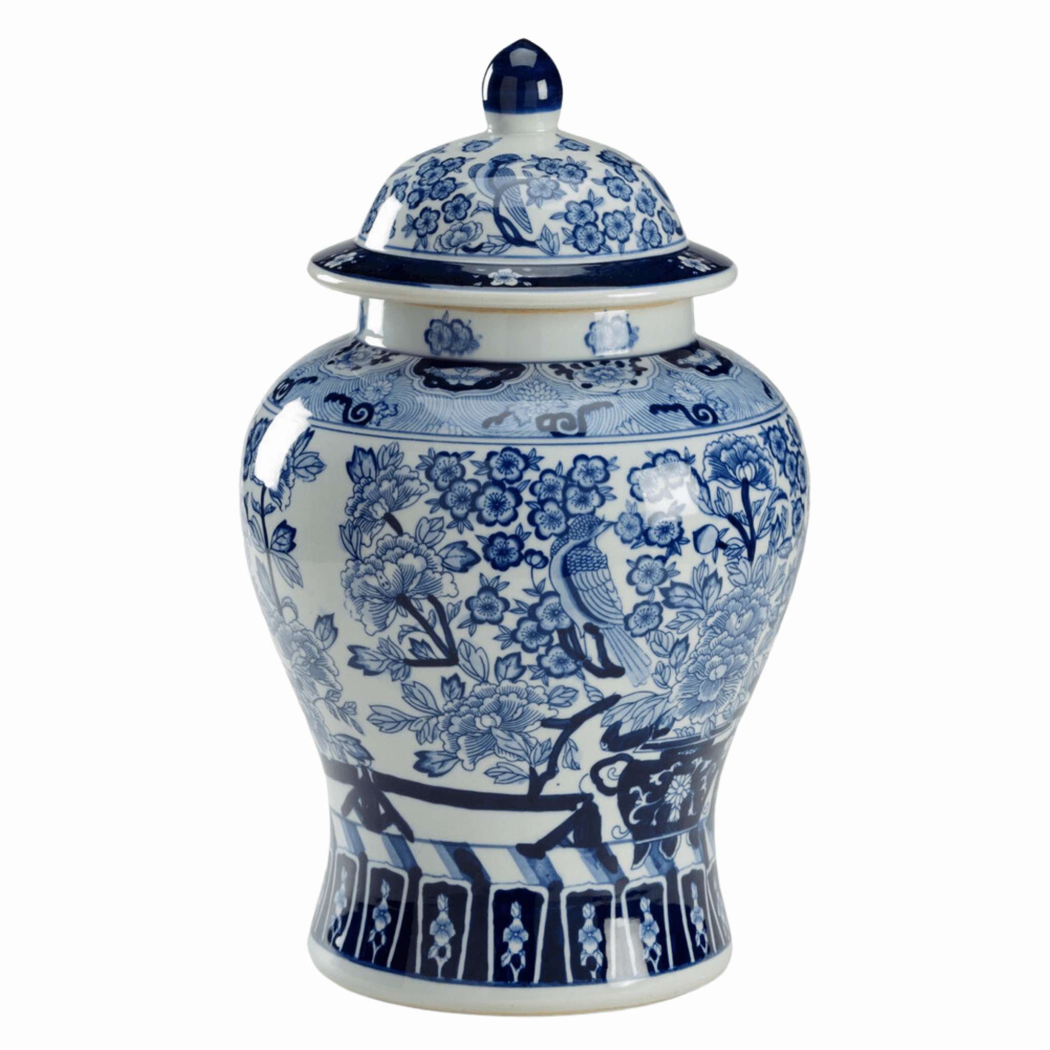 Blue and White Porcelain Floral Covered Urn home display ornament