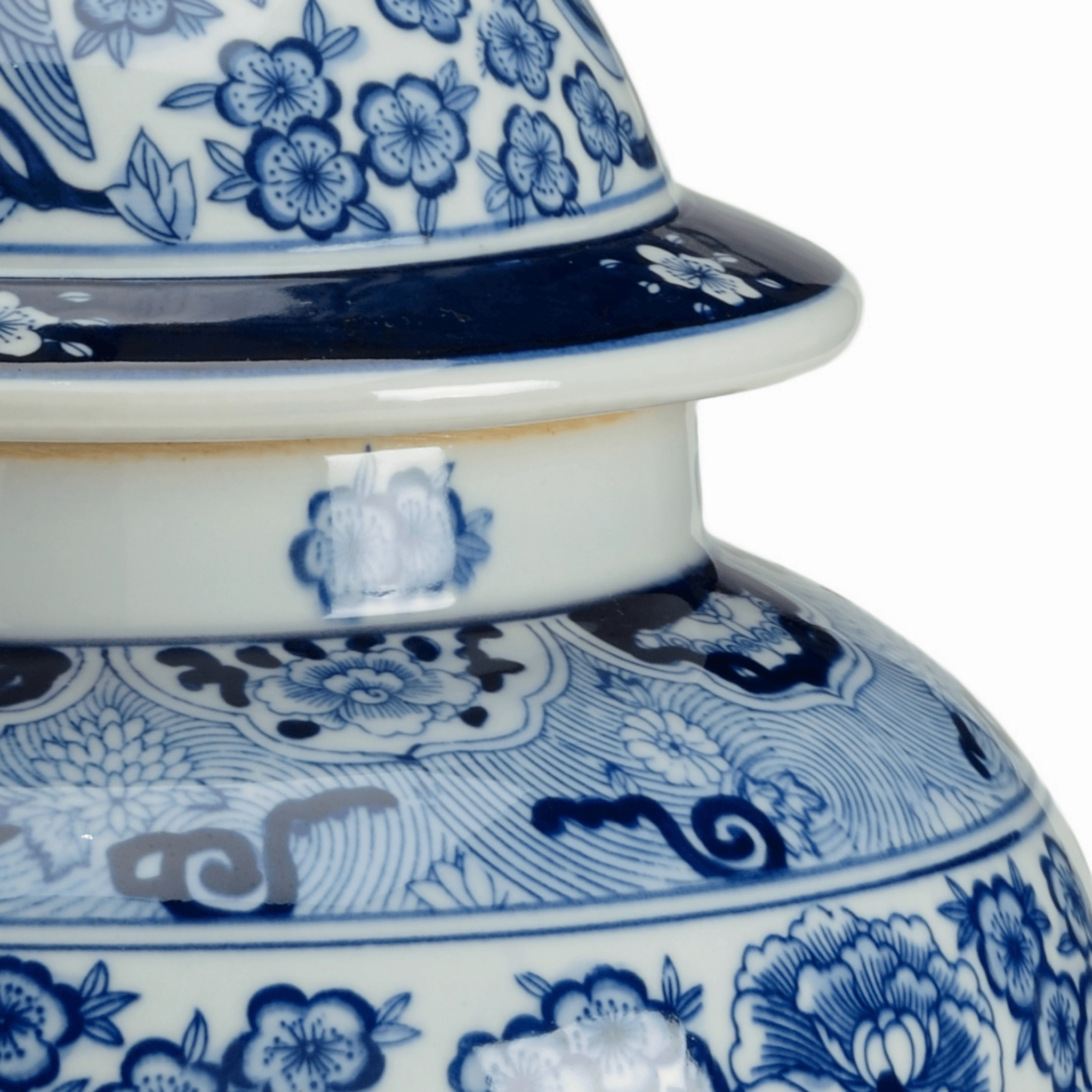 Blue and White Porcelain Floral Covered Urn