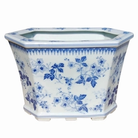 Blue and White Porcelain Floral Hexagon Cachepot home display ornament