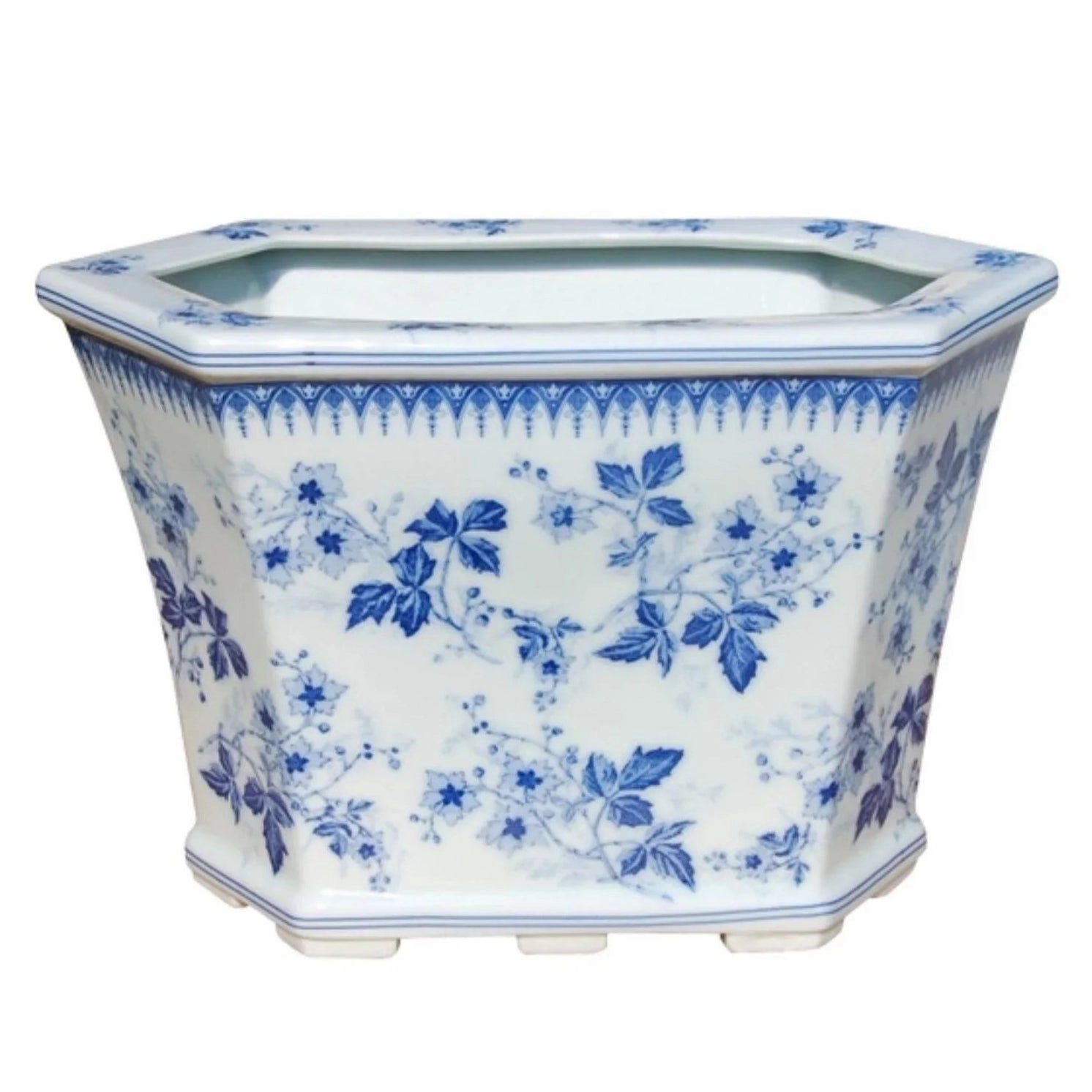 Blue and White Porcelain Floral Hexagon Cachepot home display ornament