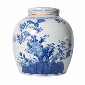 Blue And White Porcelain Four Season Plants Melon Jar home display ornament