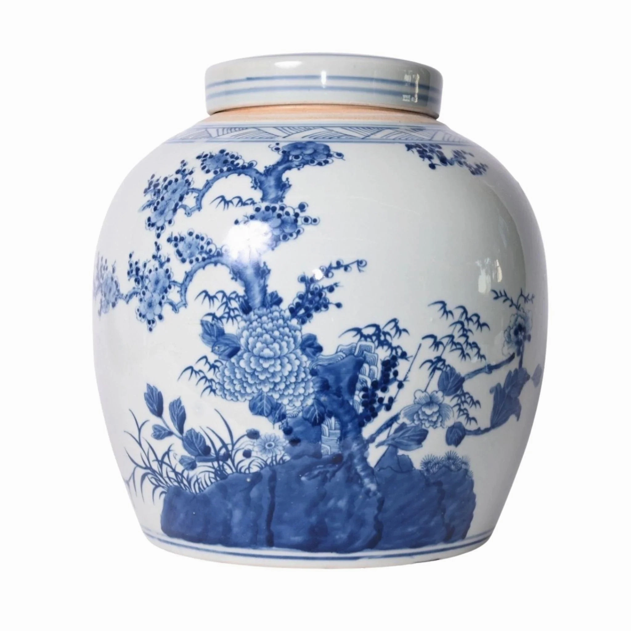 Blue And White Porcelain Four Season Plants Melon Jar home display ornament