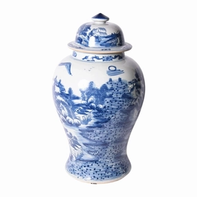 Blue and White Porcelain Ginger Jar with Landscape Design home display ornament