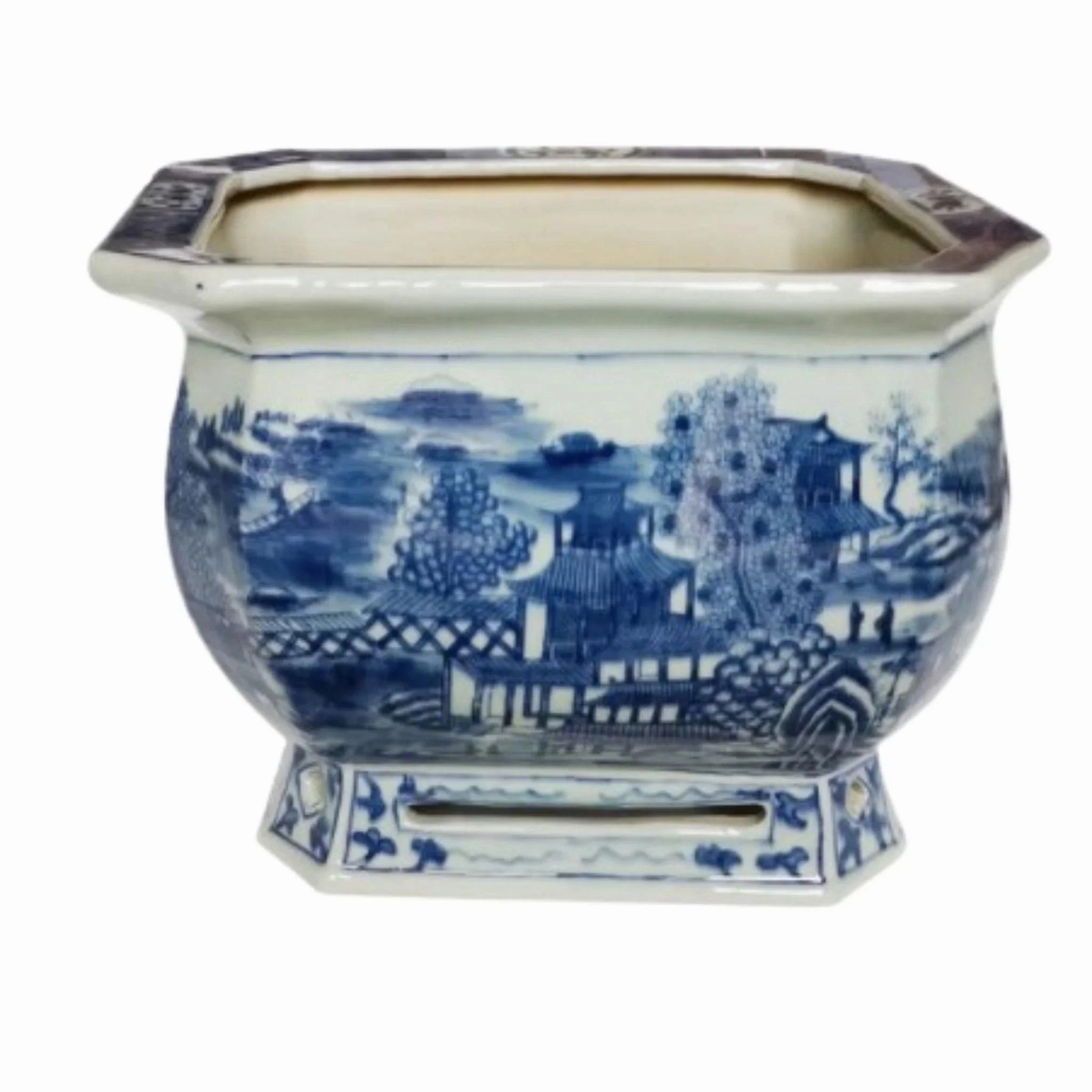 Blue And White Porcelain Landscape Foot Bath Planter