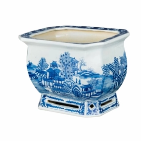 Blue And White Porcelain Landscape Foot Bath Planter home display ornament