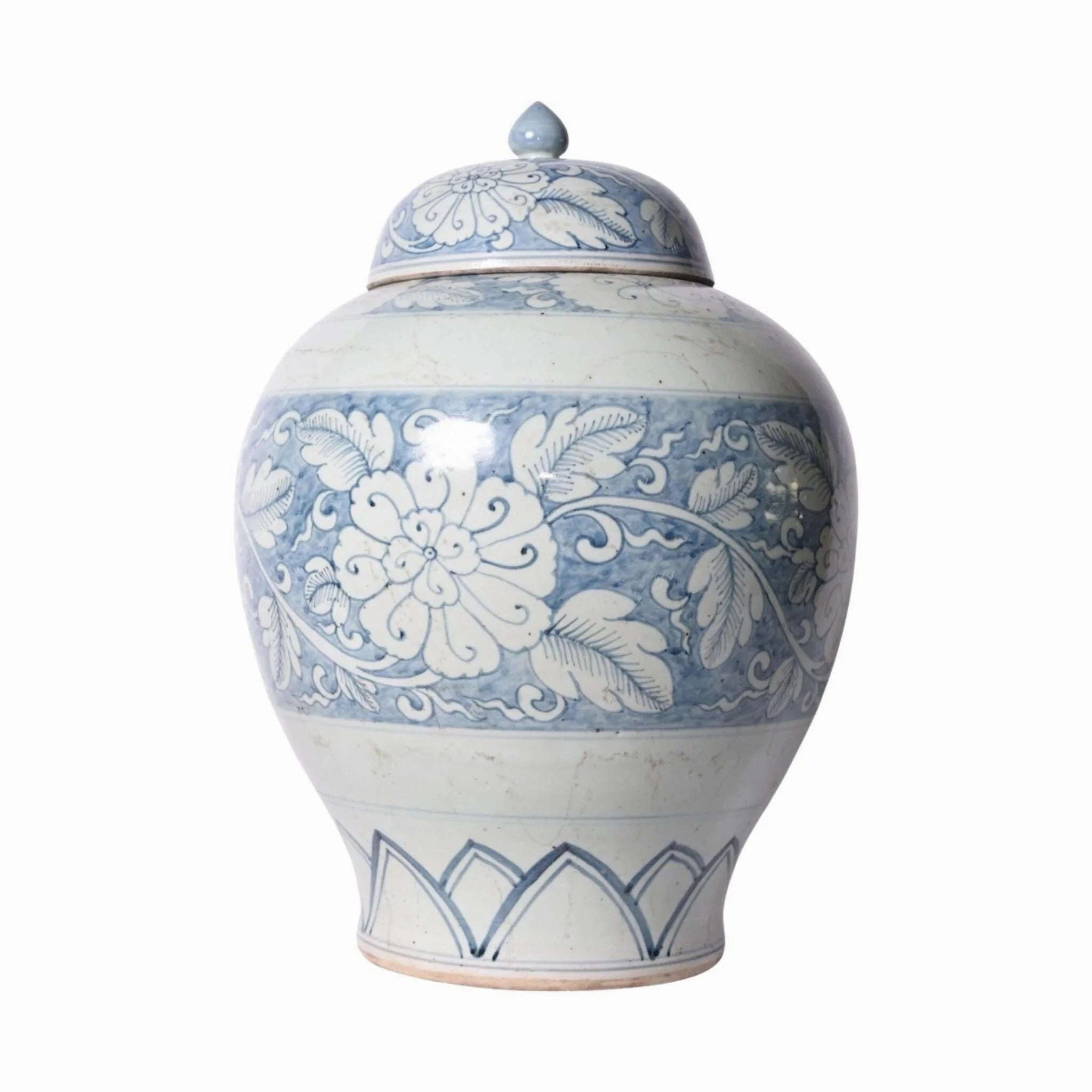 Blue and White Porcelain Lidded Peony Jar
