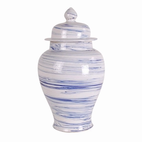 Blue and White Porcelain Marbleized Swirl Ginger Jar home display ornament