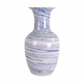 Blue and White Porcelain Marbleized Swirl Vase home display ornament
