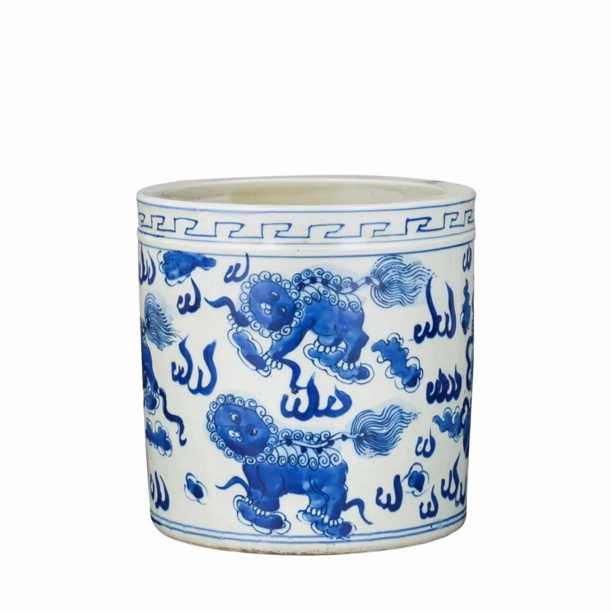 Blue And White Porcelain Orchid Pot Foo Dog Motif home display ornament