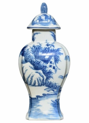 Blue and White Porcelain Rectangle Jar with Lid home display ornament