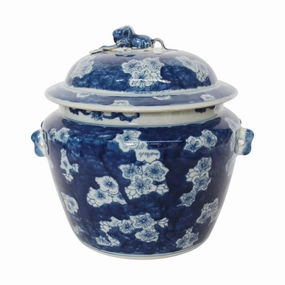 Blue and White Porcelain Rice Jar With Floral Motif home display ornament