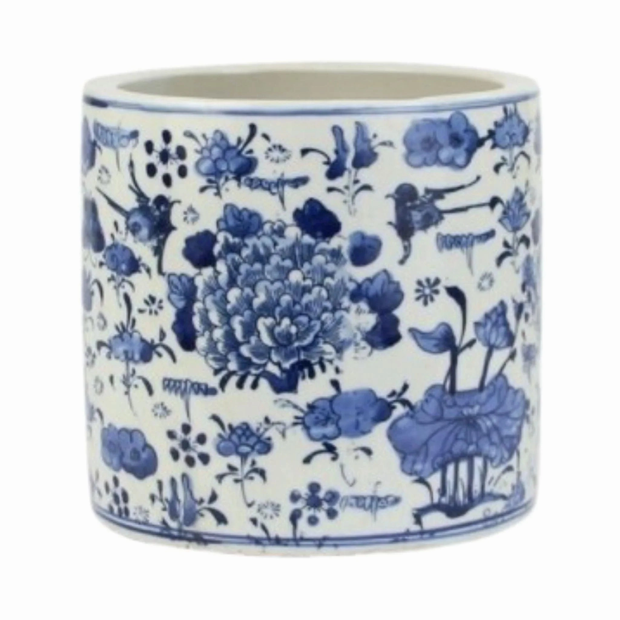 Blue And White Porcelain Swallow Flower Motif Orchid Pot