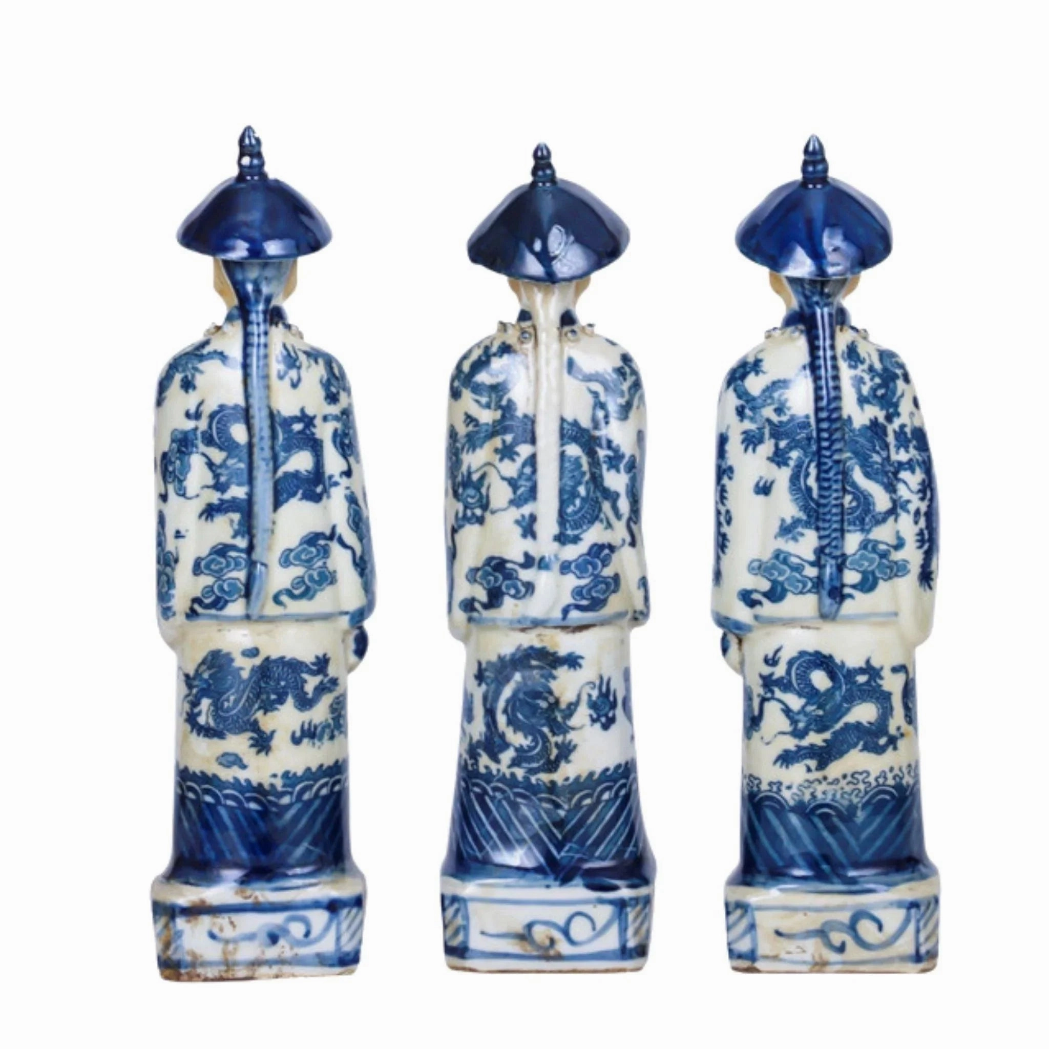 Blue and White Standing Qing Porcelain Emperors