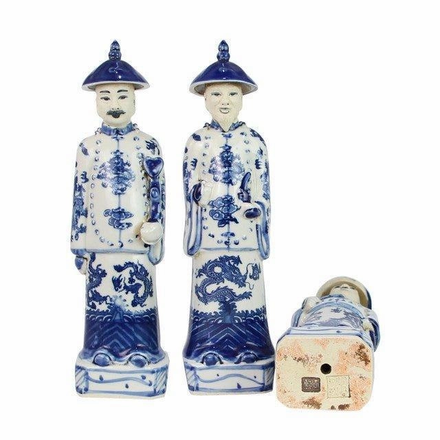 Blue and White Standing Qing Porcelain Emperors