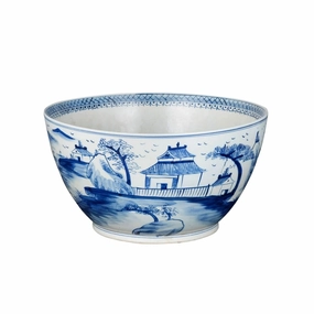 Blue And White Village House Porcelain Bowl home display ornament
