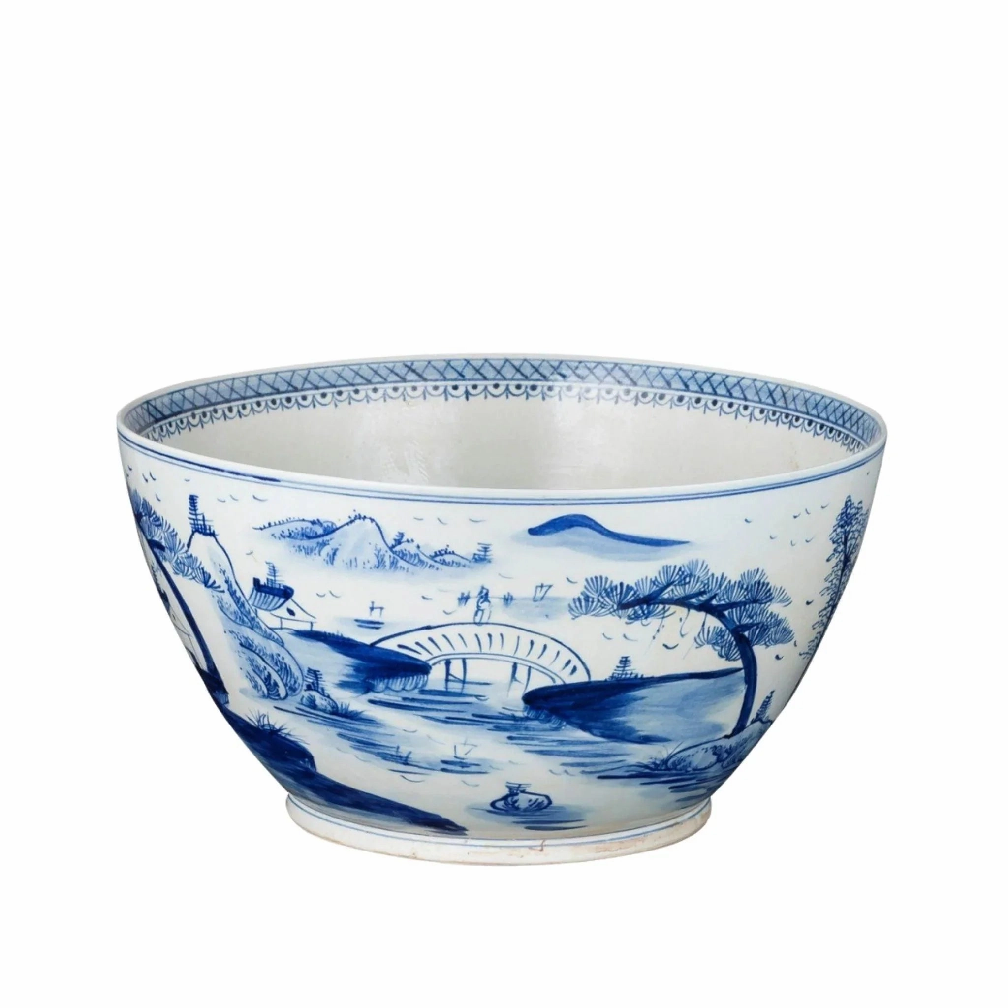 Blue And White Village House Porcelain Bowl
