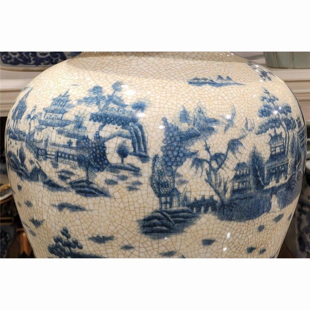 Blue and White Willow Porcelain Round Covered Jar