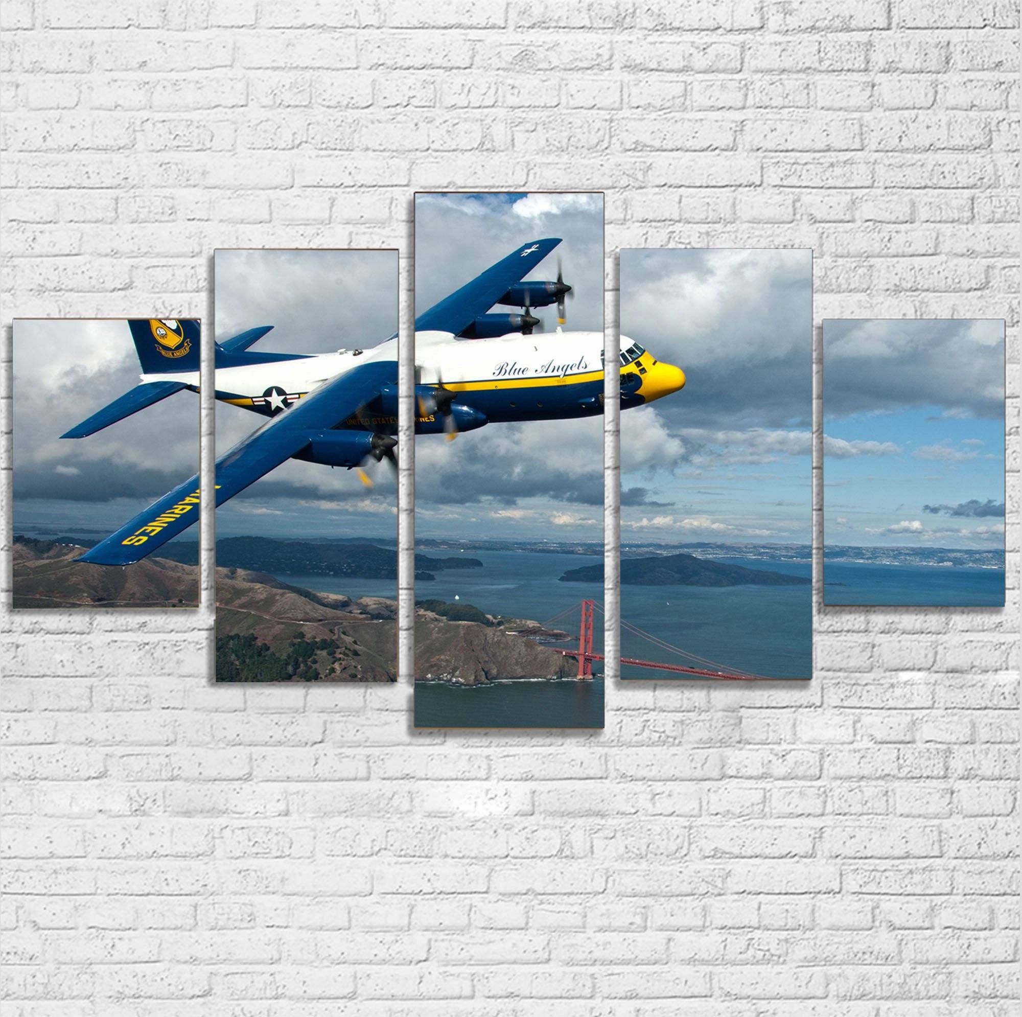 Blue Angels & Bridge Printed Multiple Canvas Poster canvas mural art