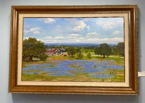 BLUE BONNET LANDSCAPE OIL PAINTINGBY WILLIAM SLAUGHTER classic mural painting